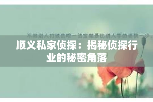 顺义私家侦探：揭秘侦探行业的秘密角落